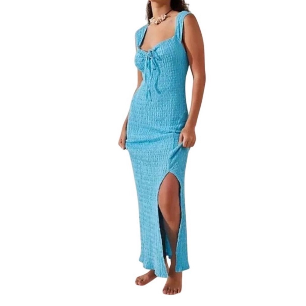 Free People FP Beach Eleni Bodycon Maxi Dress Size Large Aqua Blue *flaw* - Picture 2 of 14